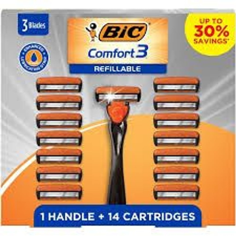 BIC Comfort 3 Refillable Razor Set, 1 Handle and 14 Cartridges